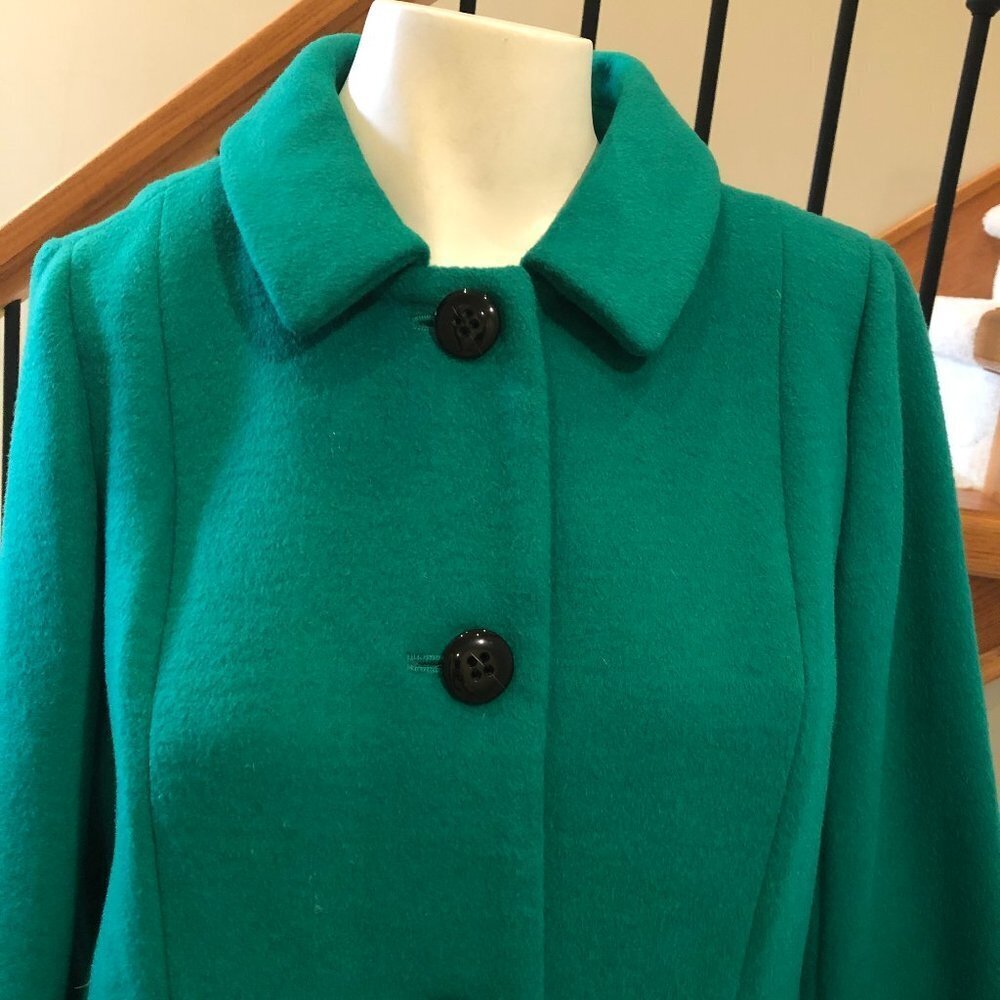 Talbots Petites Lined Cozy Wool Coat w Detachable Faux Fur Collar Green Sz 8P - Picture 11 of 11
